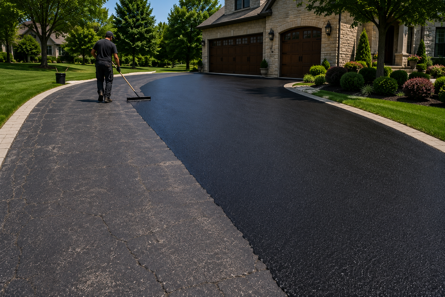 Residential asphalt driveway sealcoating in Northern Illinois